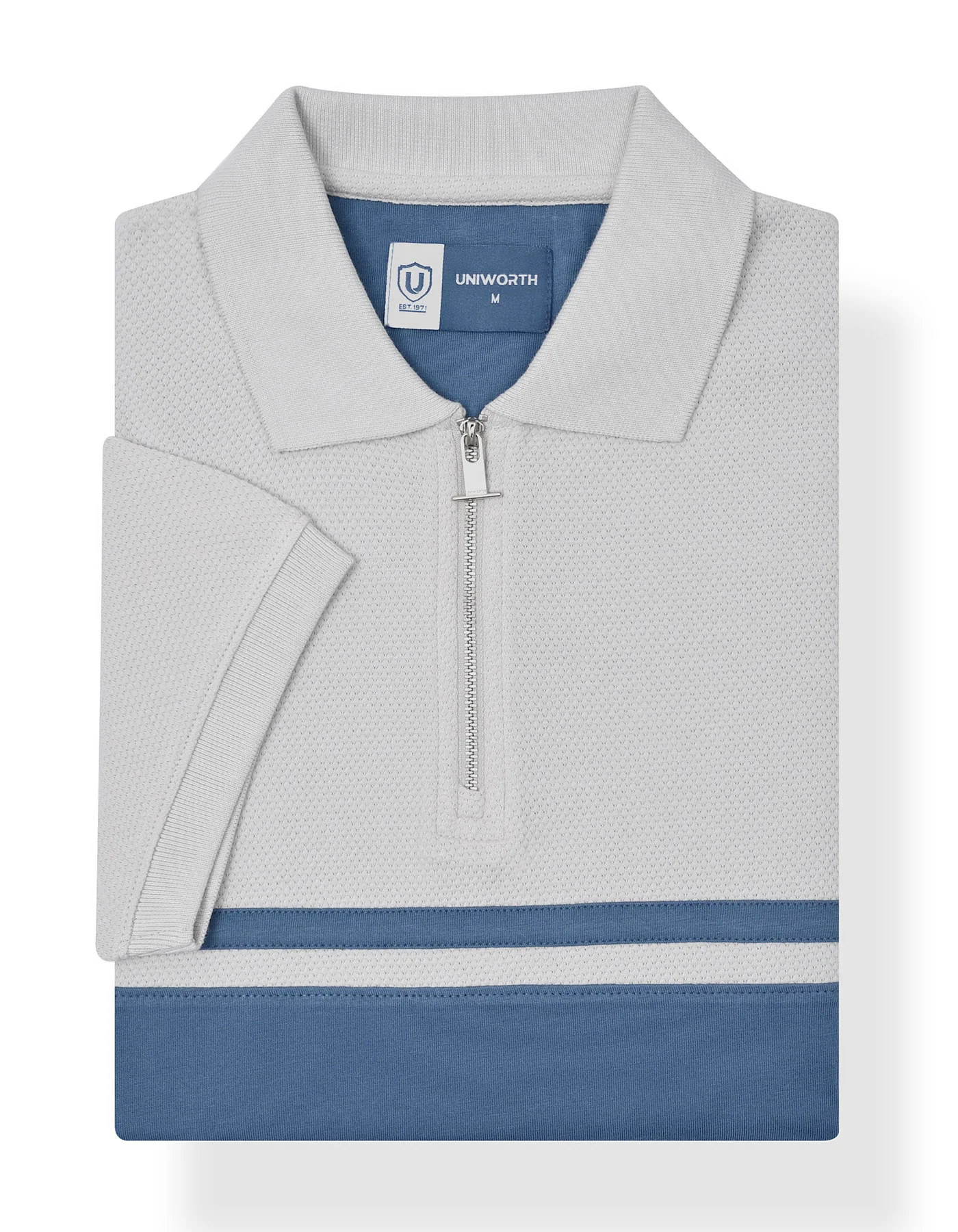 Aura Blue Textured Color Block Polo Shirt - Image 3