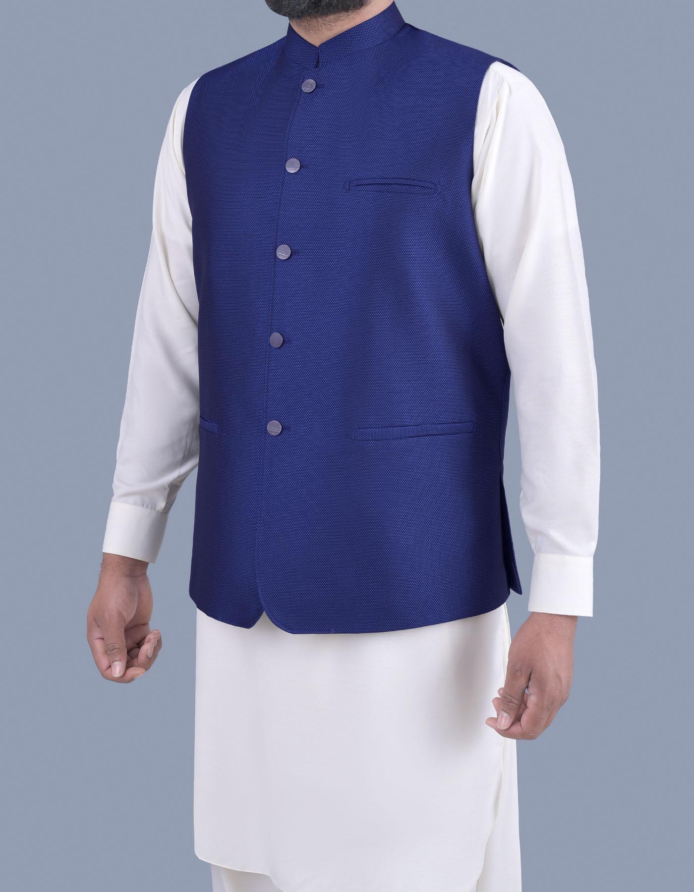 Blue Plain Waist Coat - Image 3