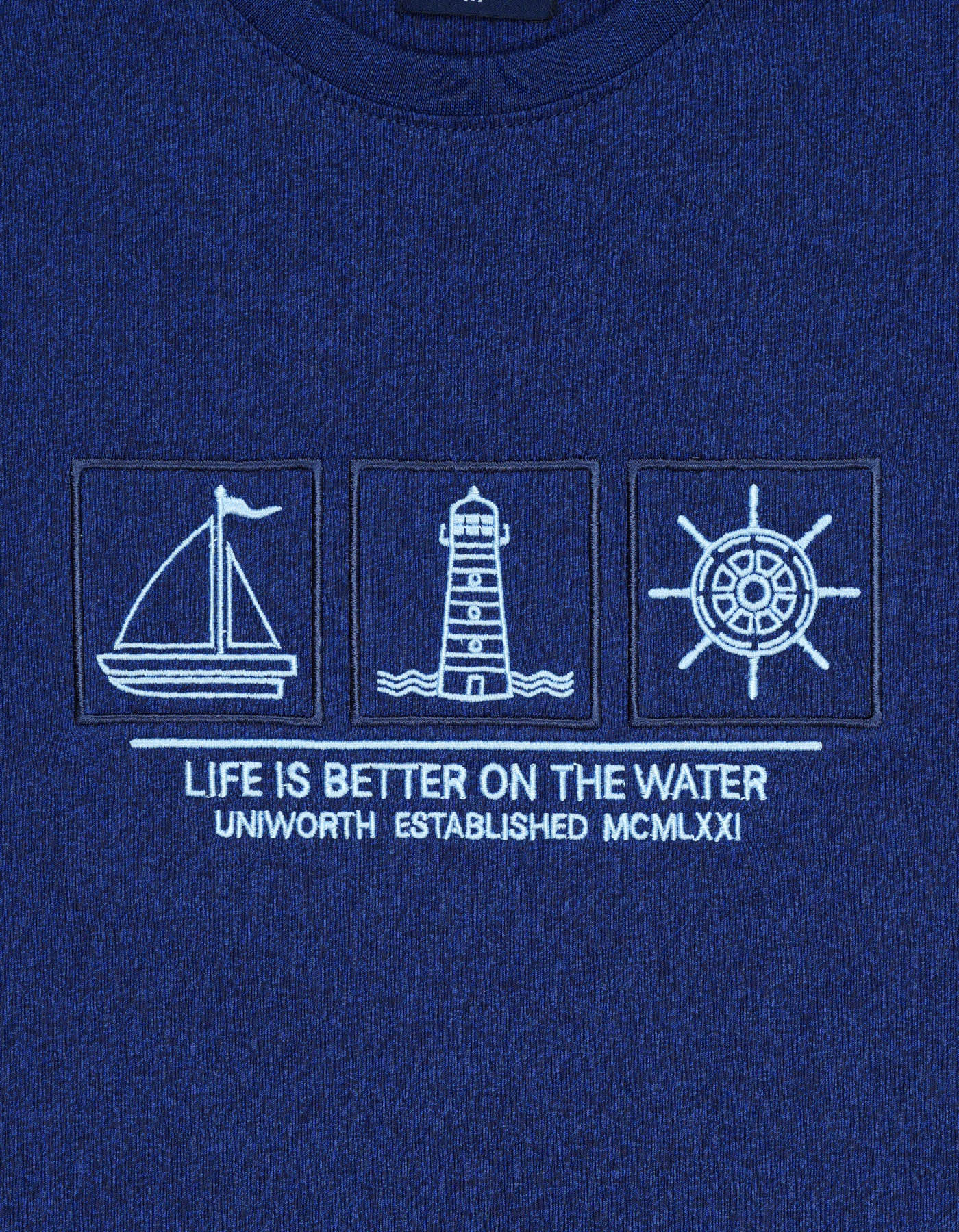 Blue Printed Crew Neck T-shirt - Image 4
