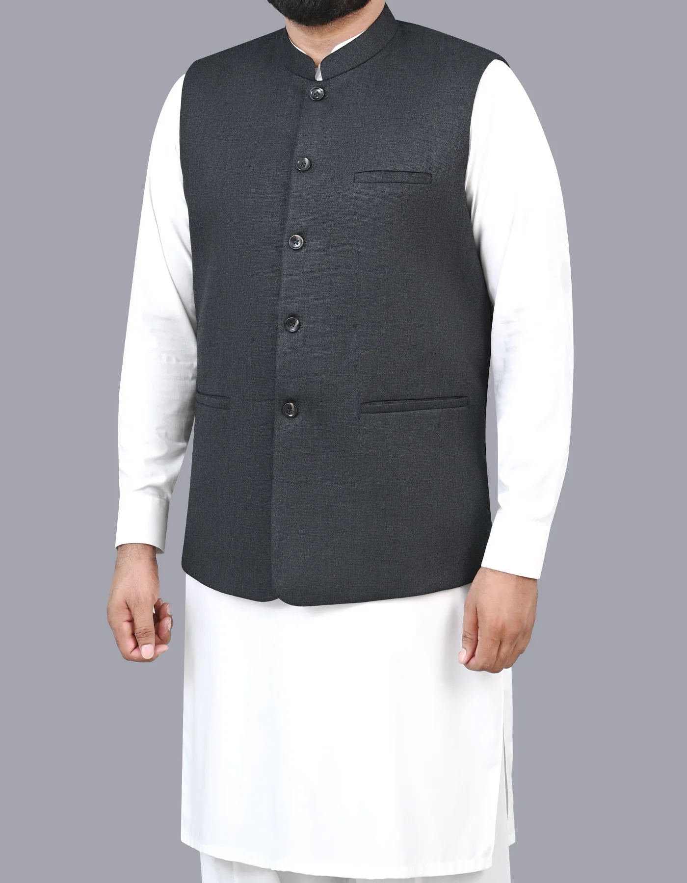 Charcoal Texture Smart Fit Waistcoat - Image 3