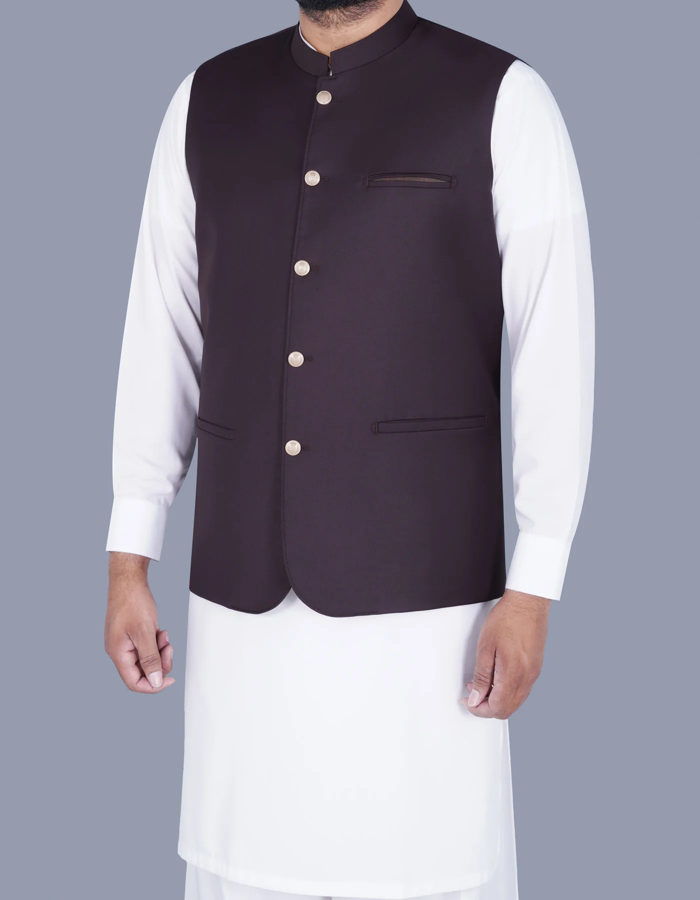 D Brown Plain Waist Coat - Image 3