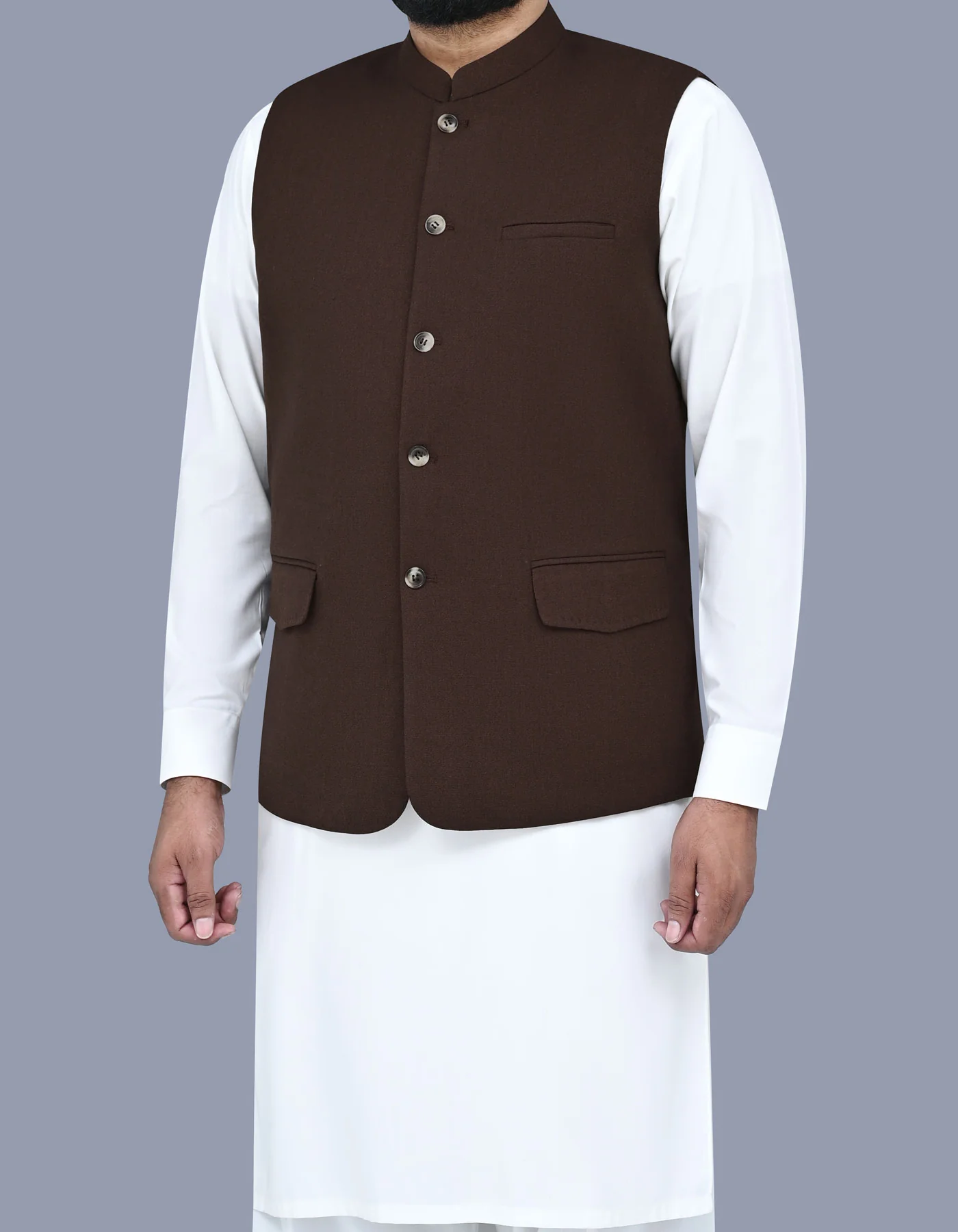 D Brown Texture Classic Fit Waistcoat - Image 3