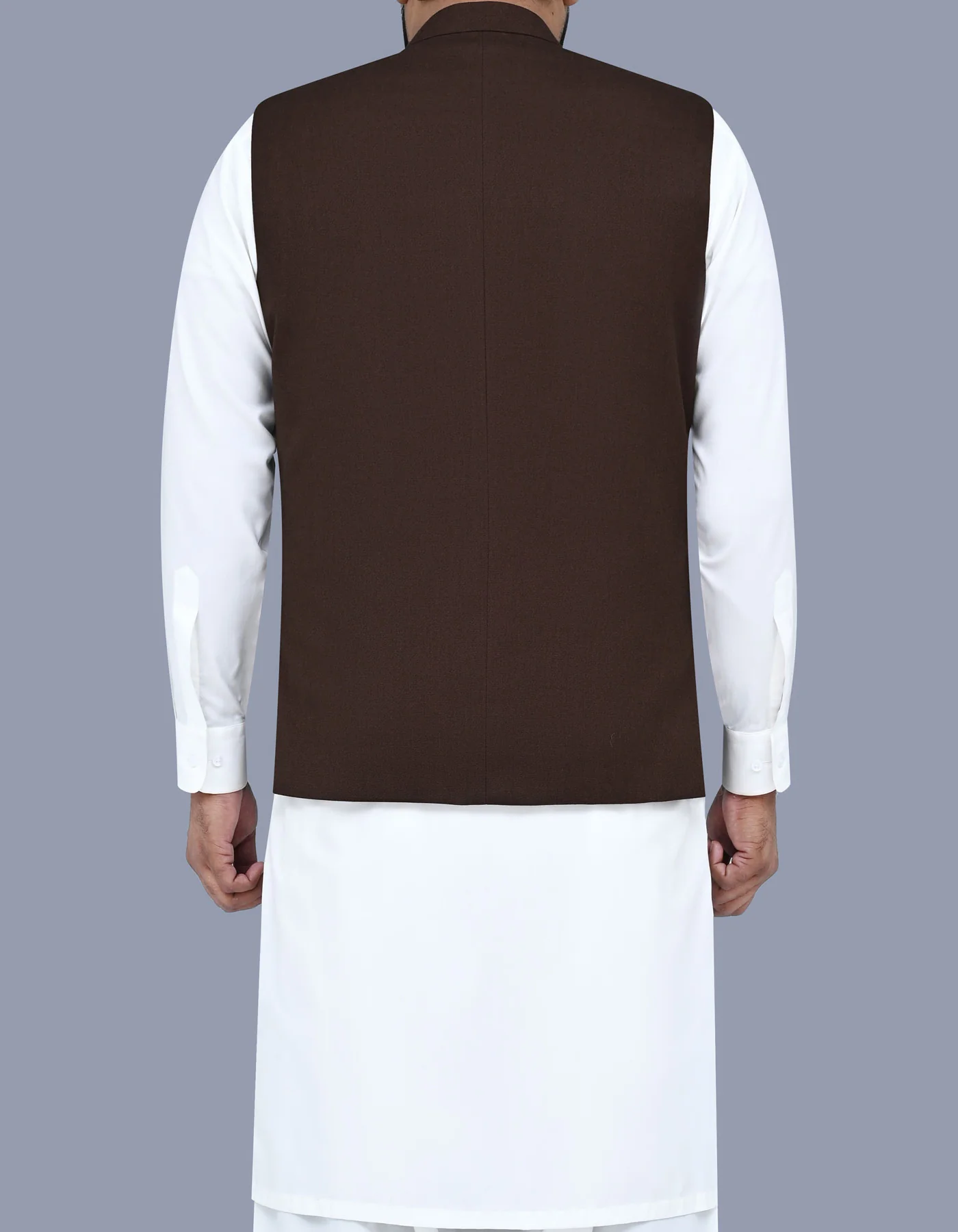D Brown Texture Classic Fit Waistcoat - Image 4