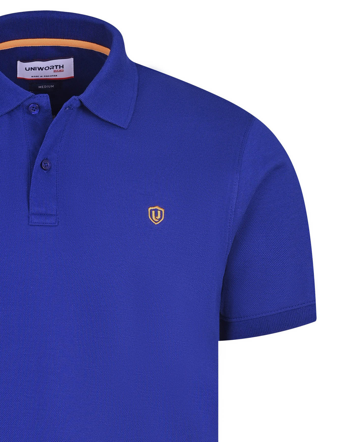 E Blue Plain Pique Polo Shirt - Image 5
