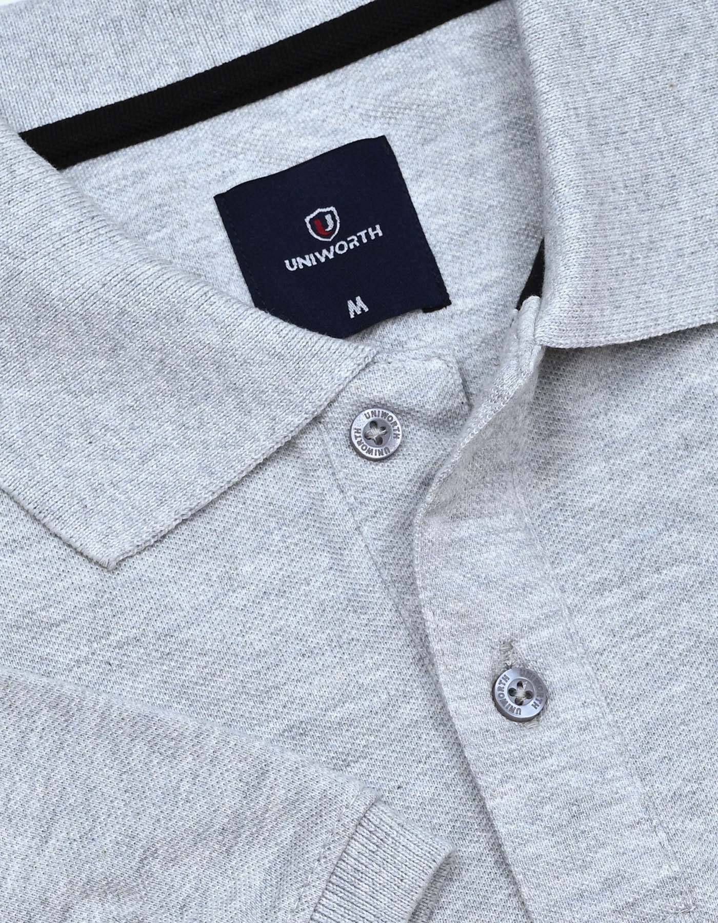 Heather Grey Plain Pique Polo Shirt - Image 3