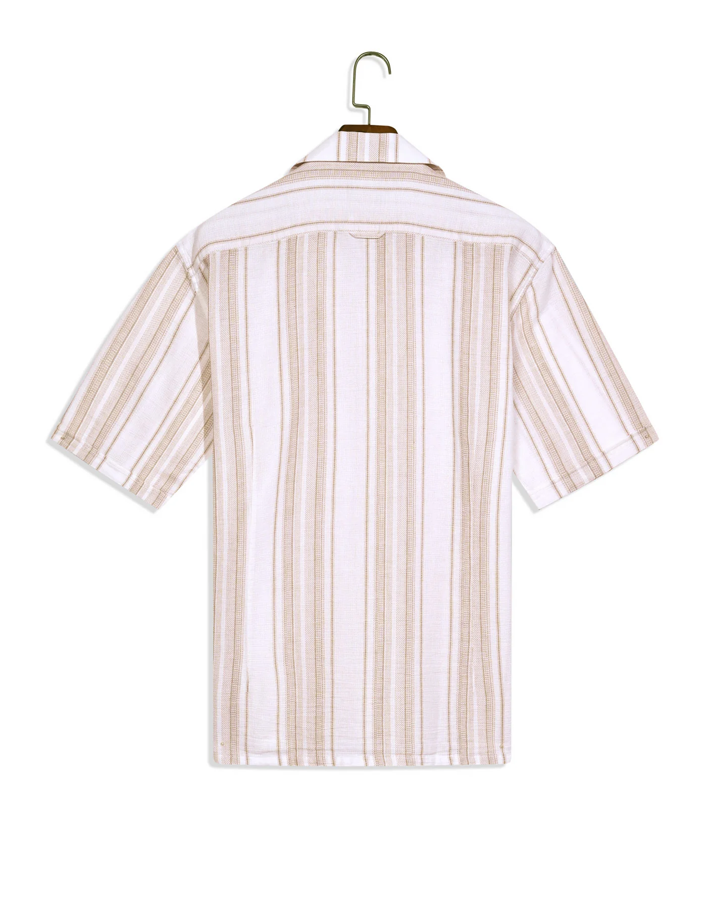 L Brown Stripe Cuban Collar Casual Shirt - Image 4