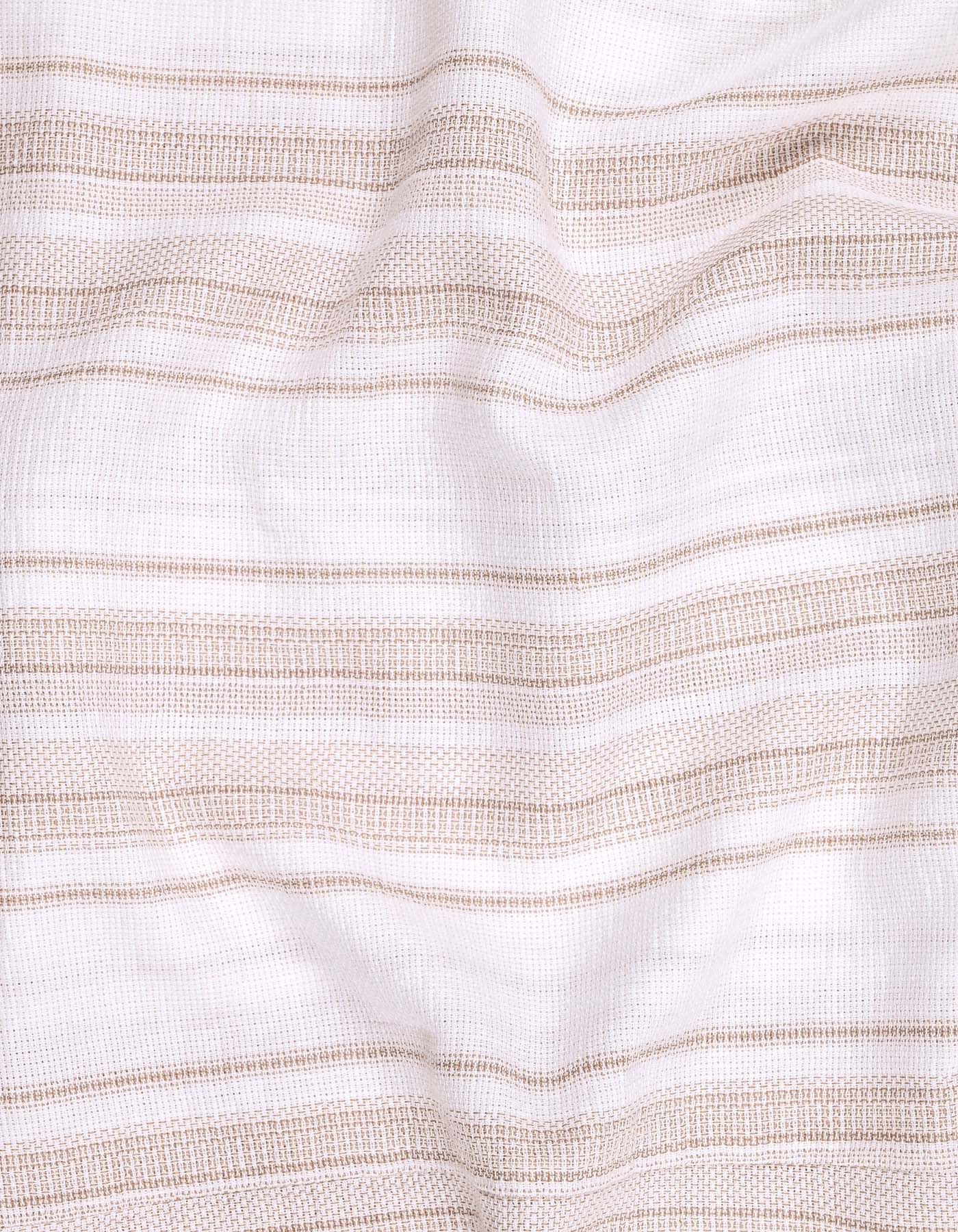L Brown Stripe Cuban Collar Casual Shirt - Image 5
