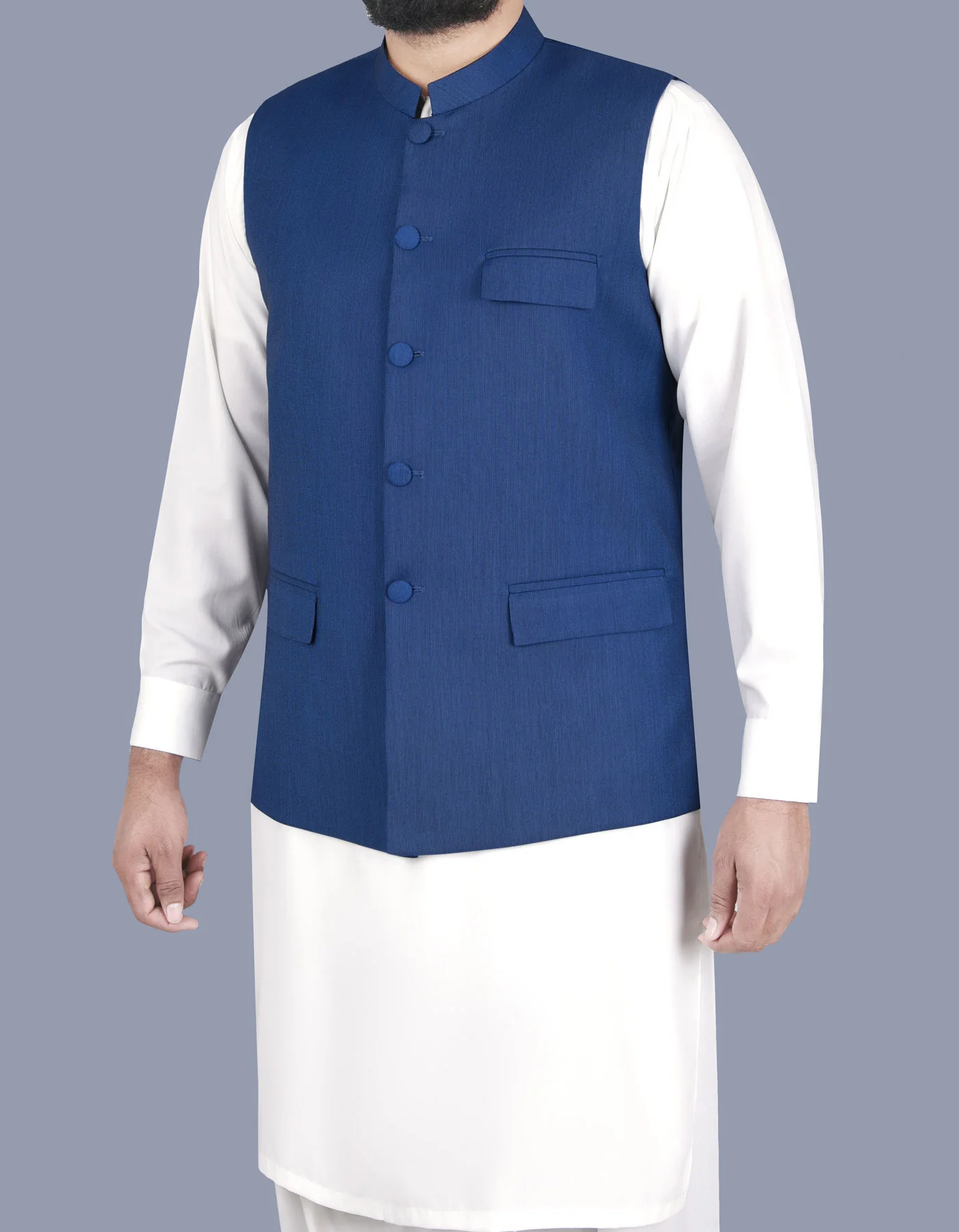 M Blue Plain Waist Coat - Image 4