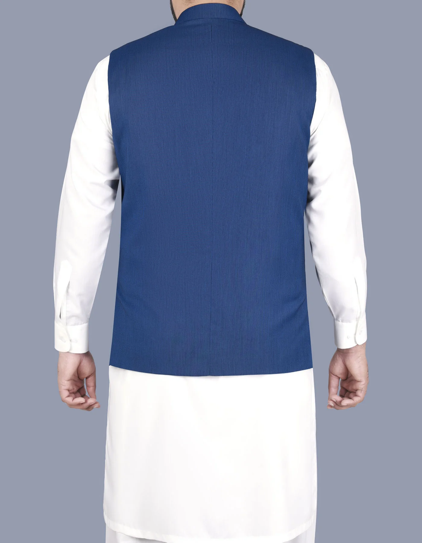 M Blue Plain Waist Coat - Image 5