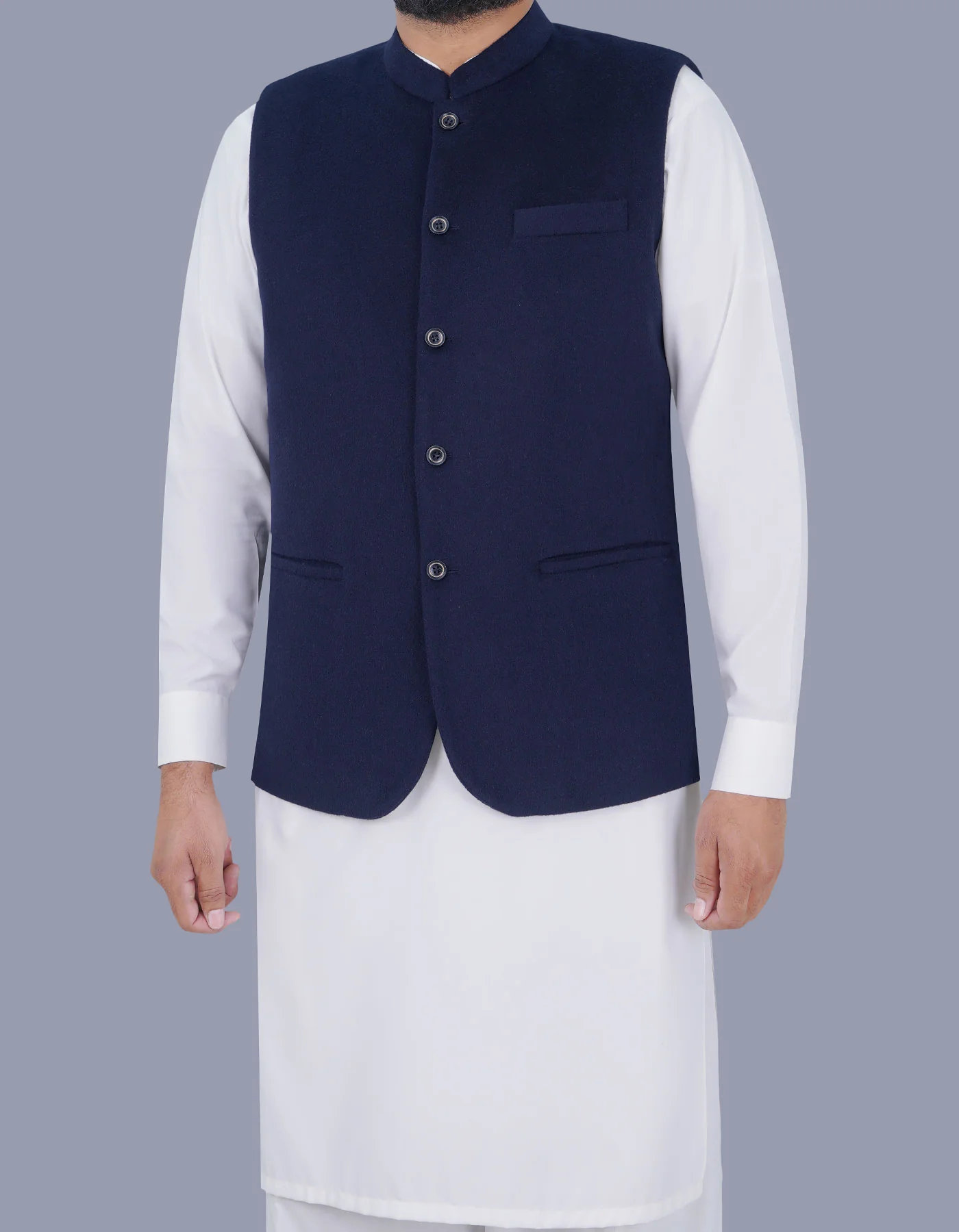 Navy Plain Smart Fit Waist Coat - Image 3