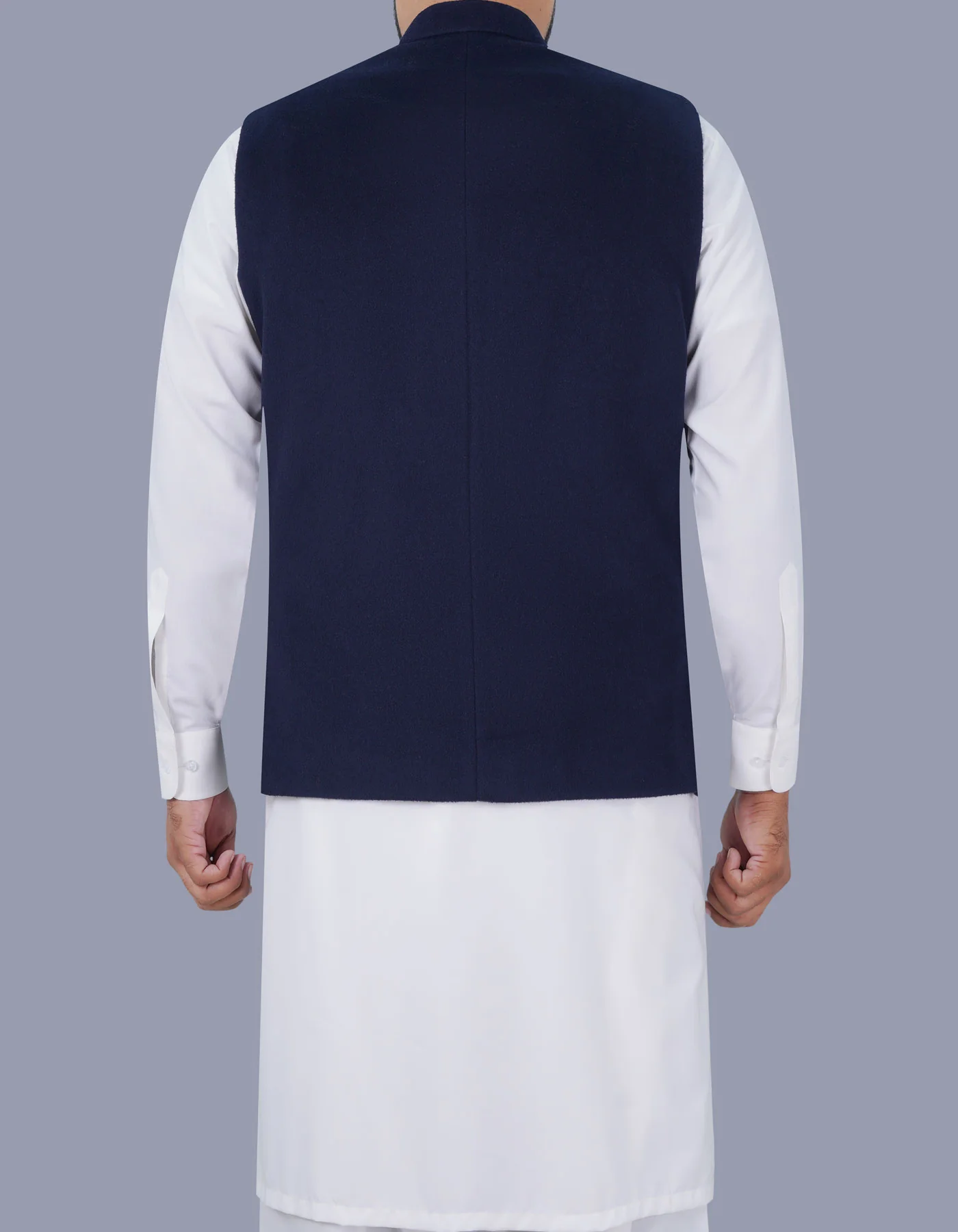 Navy Plain Smart Fit Waist Coat - Image 4
