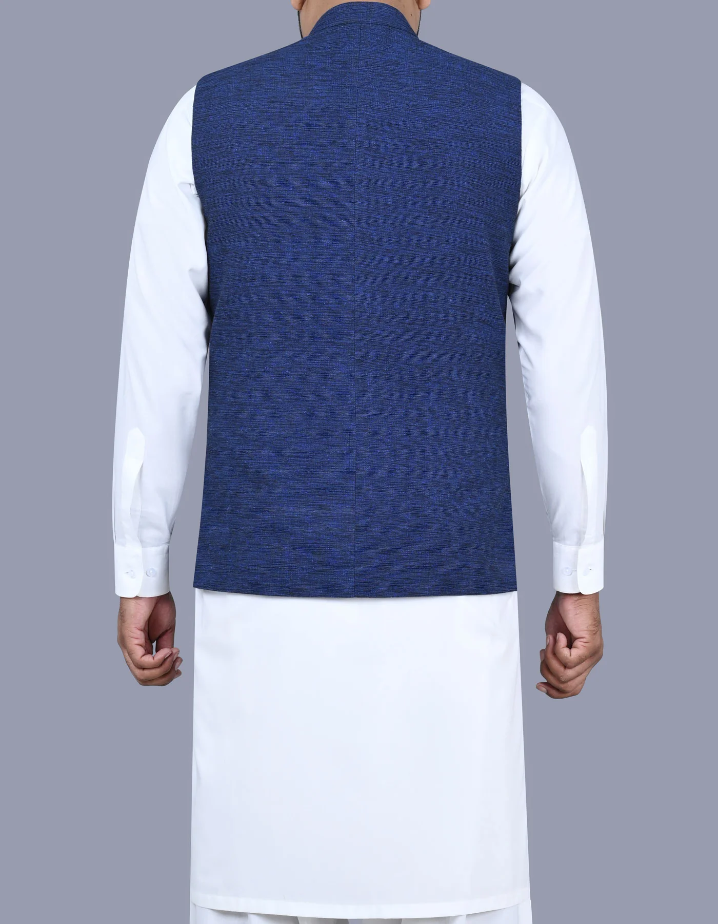 Navy Slub Classic Fit Waist Coat - Image 4