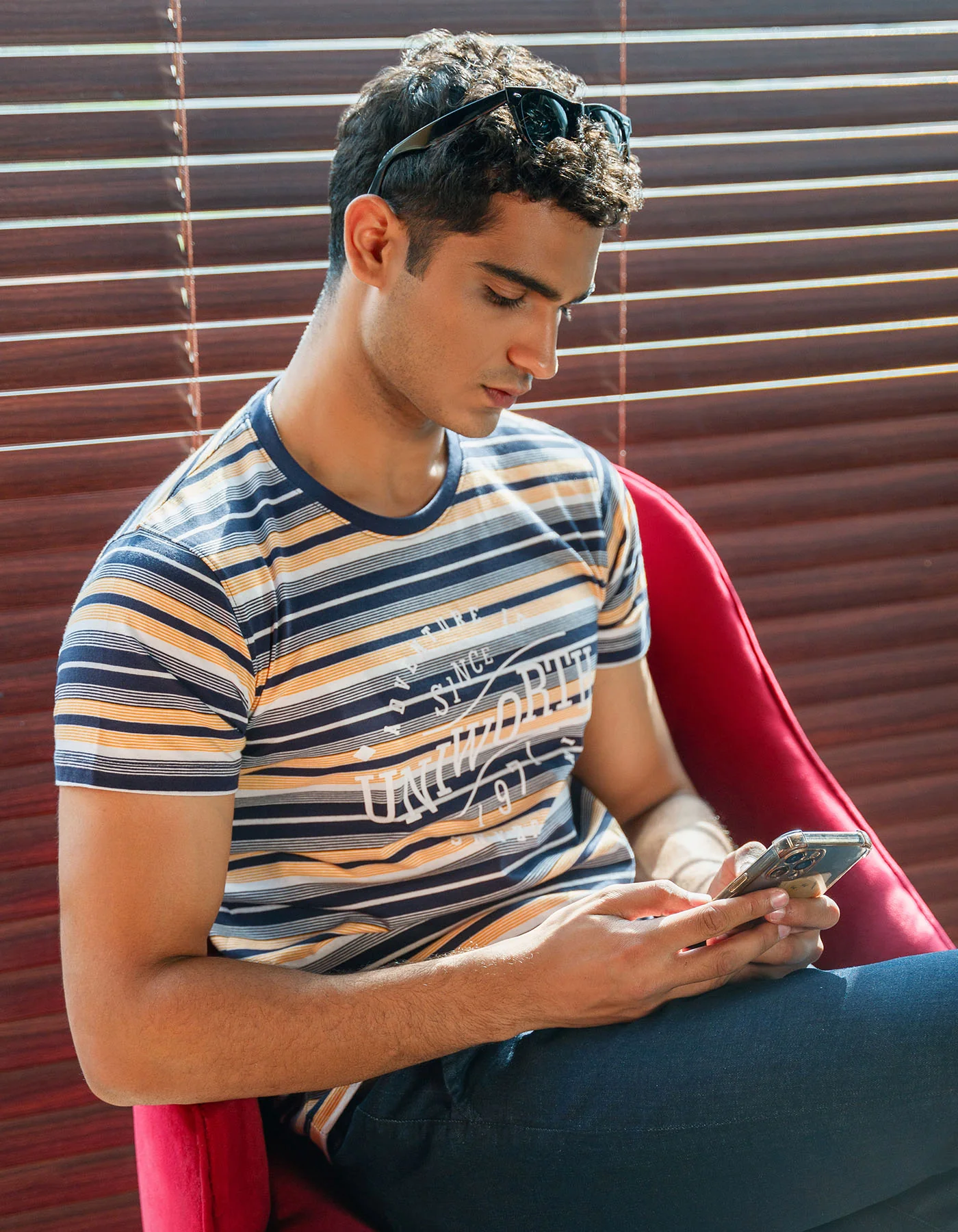 Navy Stripe Crew Neck T-Shirt - Image 3