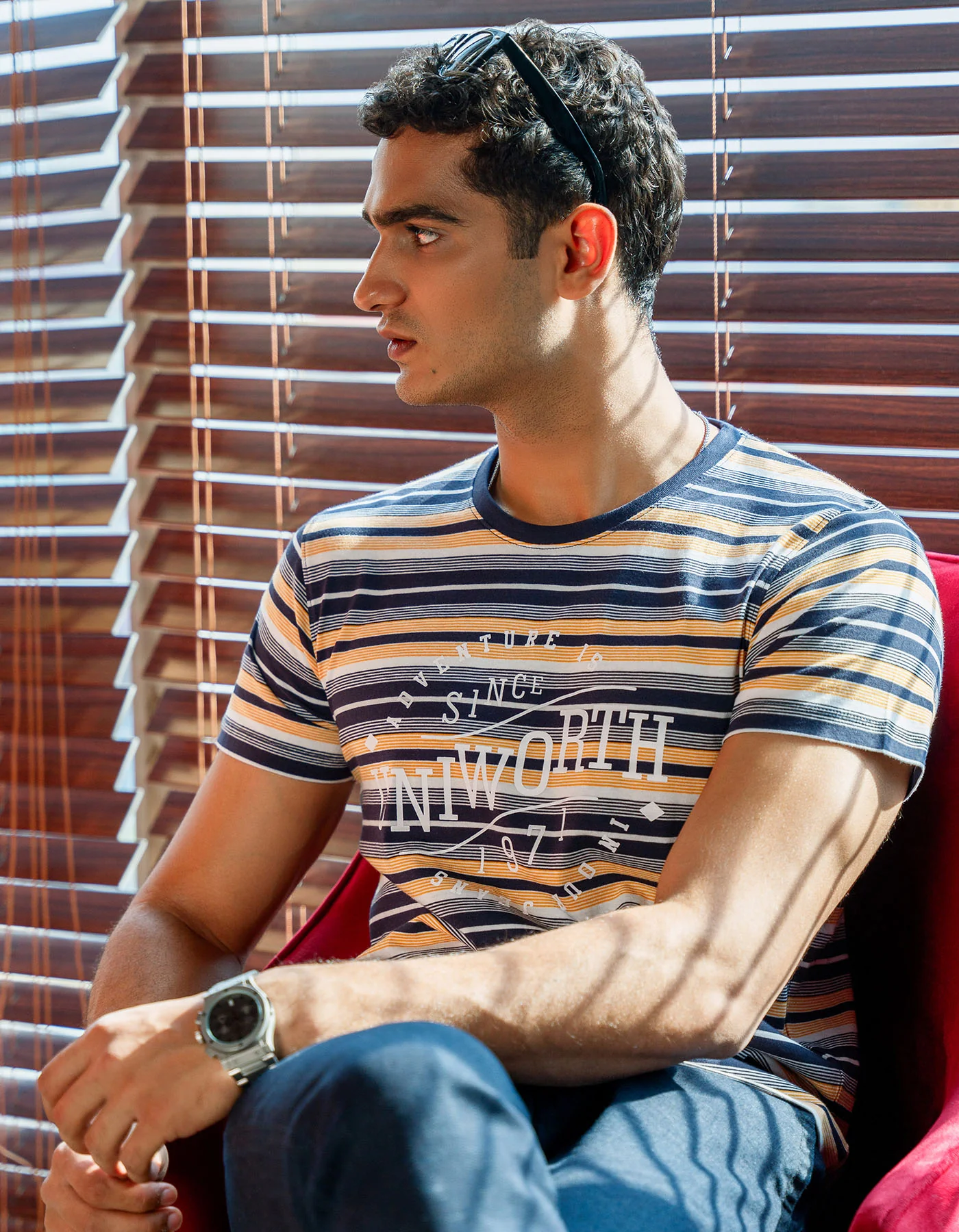 Navy Stripe Crew Neck T-Shirt - Image 4