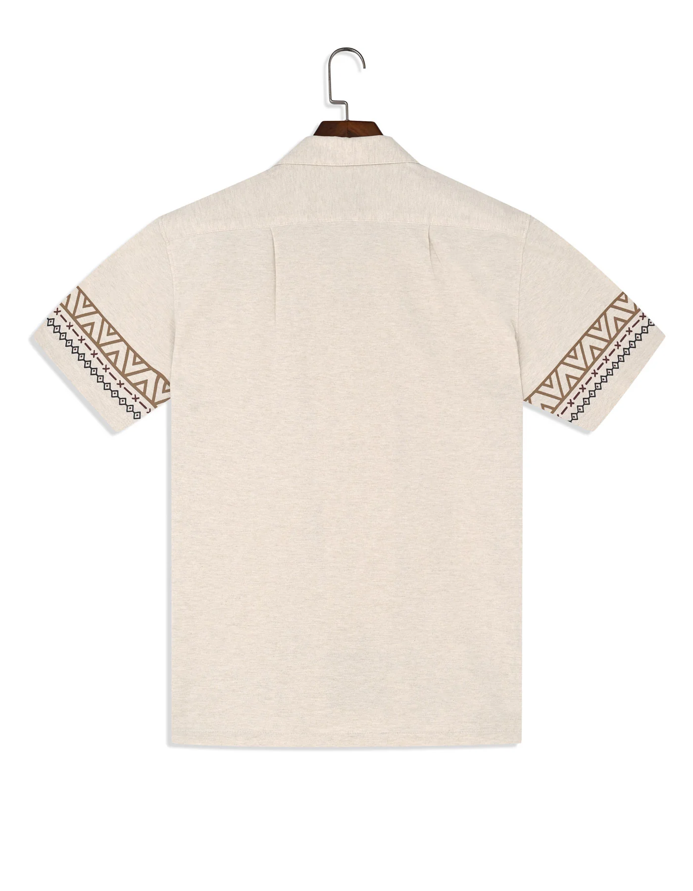 Oatmeal Palm Print Resort Collar Shirt - Image 4