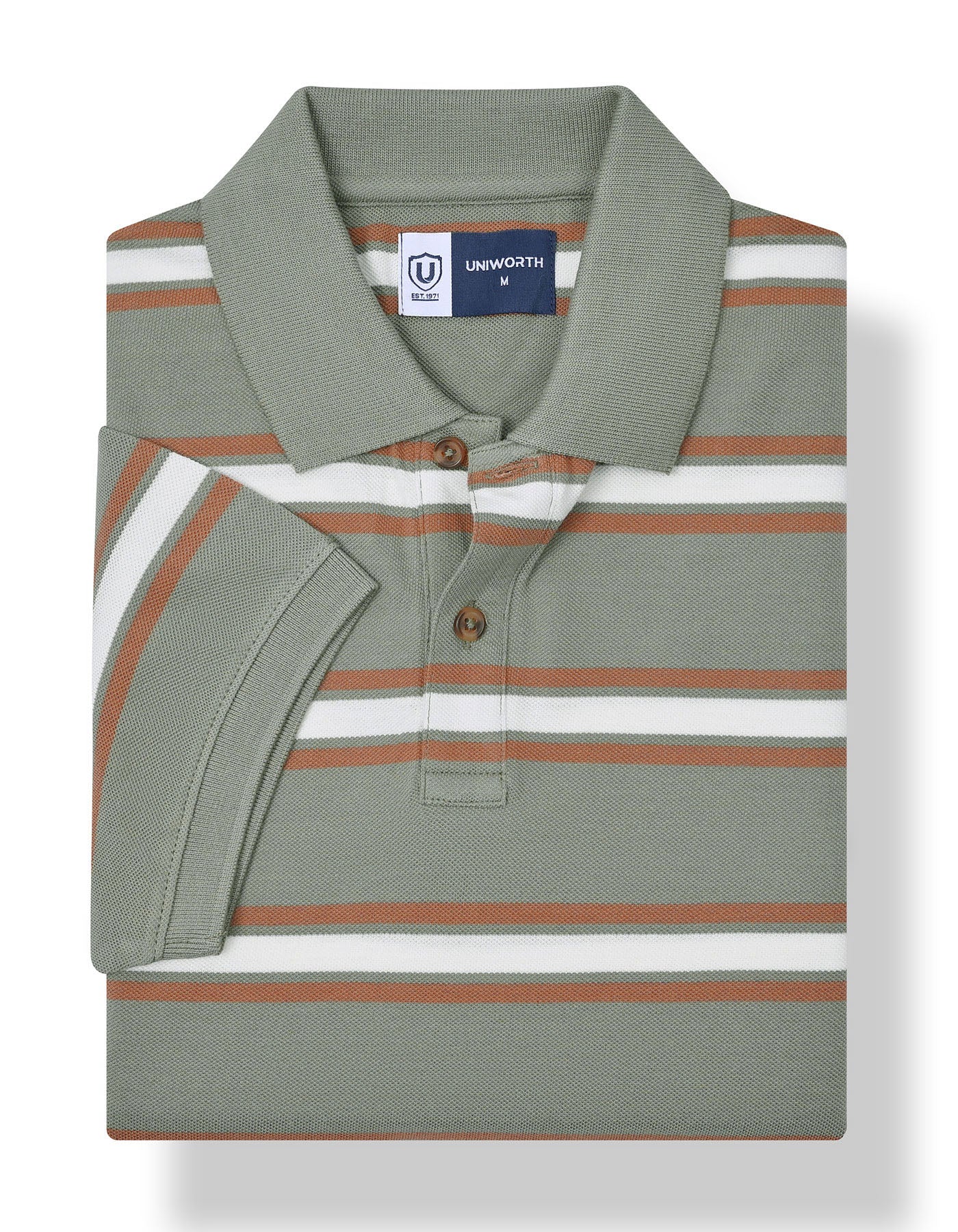 Olive Stripe Pique Polo Shirt - Image 3
