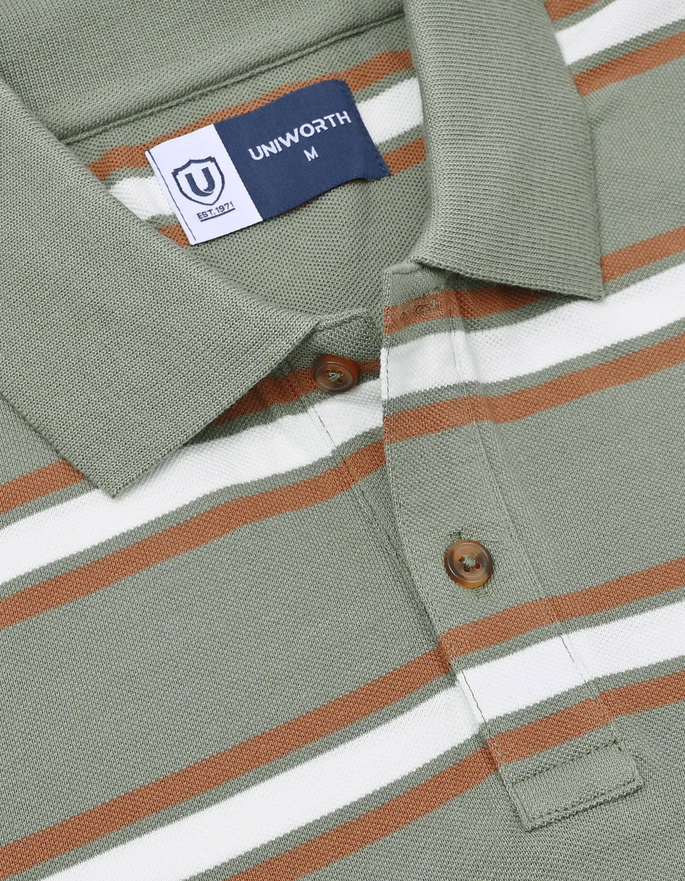 Olive Stripe Pique Polo Shirt - Image 4