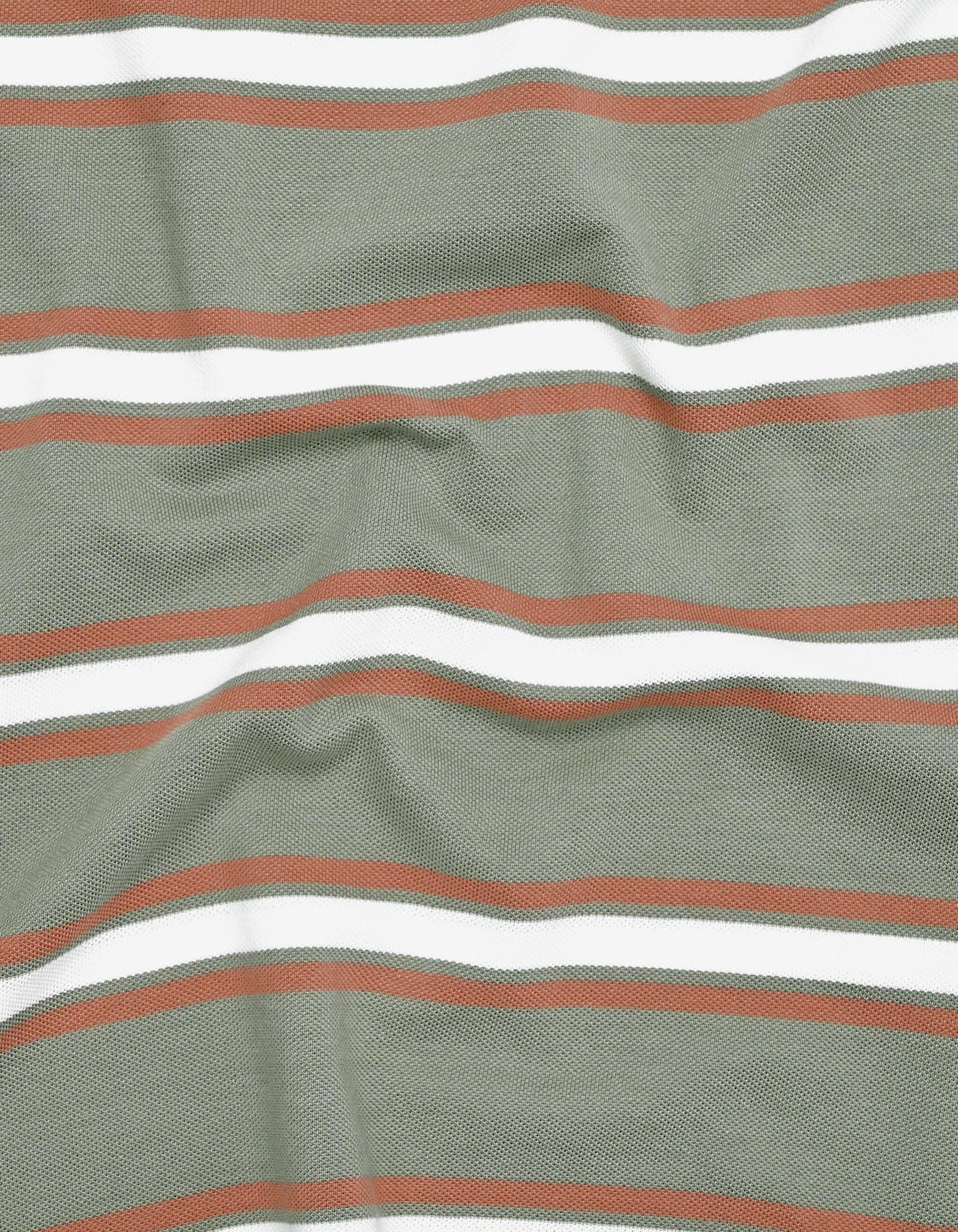 Olive Stripe Pique Polo Shirt - Image 6