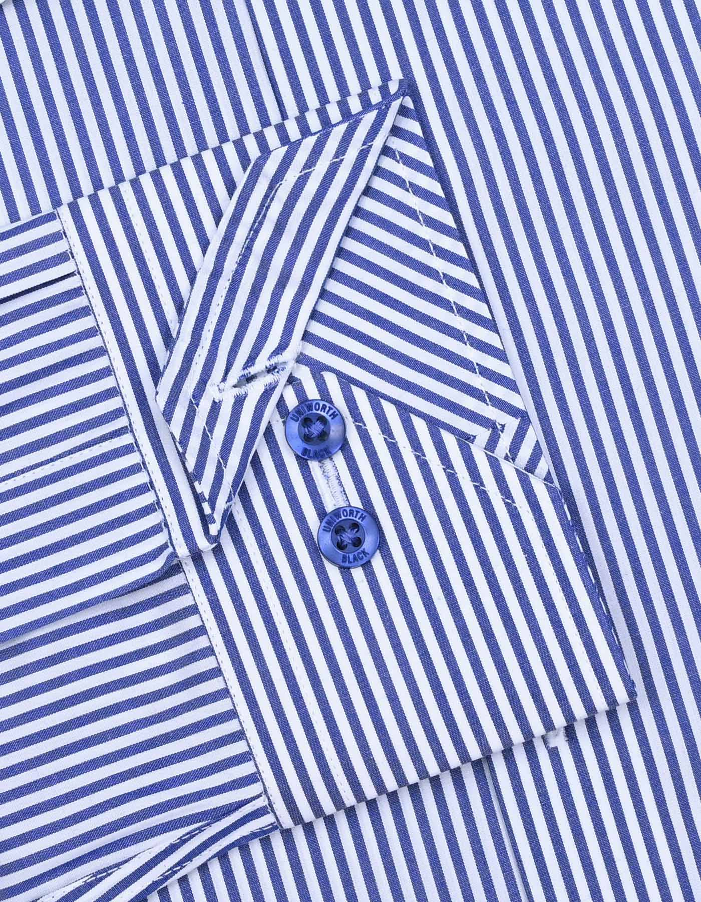 White/Blue Stripe Classic Fit Shirt - Image 3