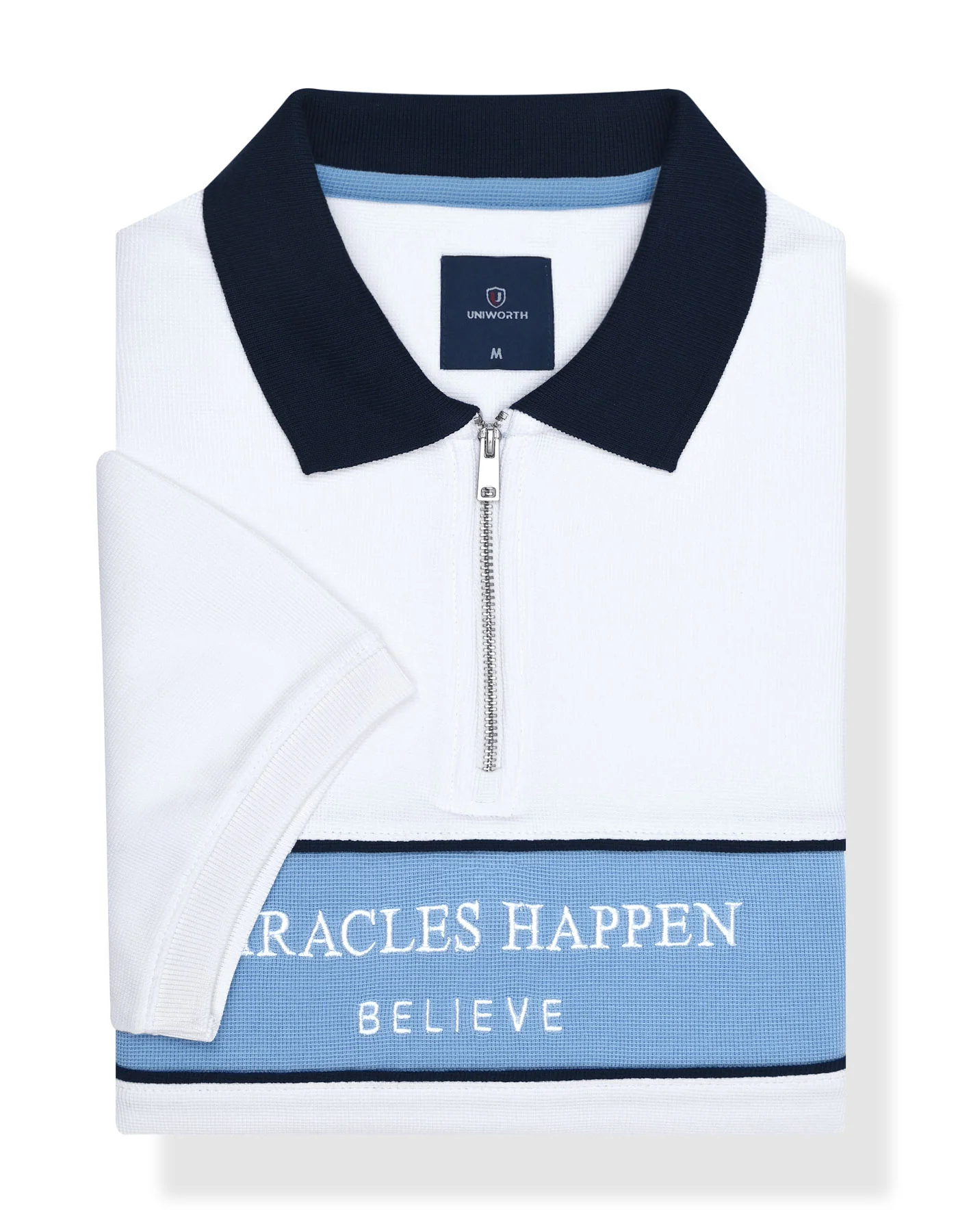 White Texture Color Block Polo Shirt - Image 3